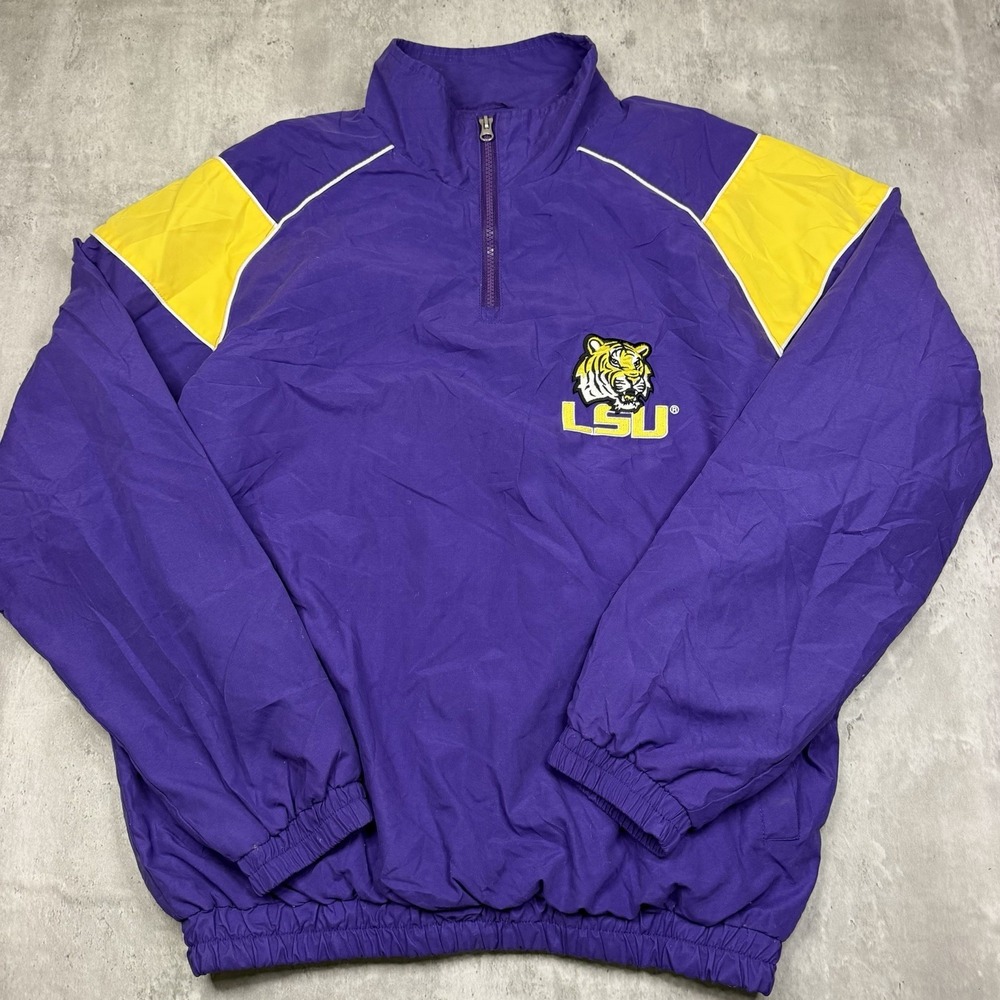 LSU Tigers 58 Sports Mens M Purple Gold 1/4 Zip Windbreaker Pullover Jacket